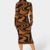 bebe1602_brown-black_3_4fe06dca-a52b-41b2-978f-2586448e11ac Jacquard Funnel Midi Sweater Dress