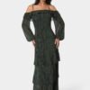 bebe2150_evergreen_1_38f9911a-e0d9-4041-8f56-838cecfc785d Long Sleeve Off the Shoulder Tiered Maxi Dress