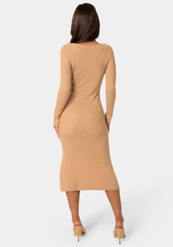 bebe2162_camel_3_1da2ccae-9c17-4413-9c25-1bf3d75ad1e9 Long Sleeve Scoop Neck Sweater Midi Dress
