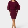 bebe2164_wine_1_23f66d34-aab2-41f2-8703-8a158e89e563 Scoop Neck Blouson Sweater Midi Dress